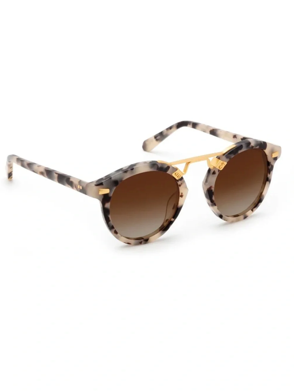 KREWE Round Tortoise and Gold Metal Sunglasses with Brown Lenses